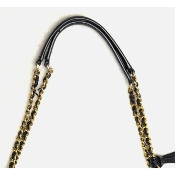 Tory Burch Thea Chain Slouchy Shoulder Bag $495 black/gold logo tassels divided - Picture 6 of 14